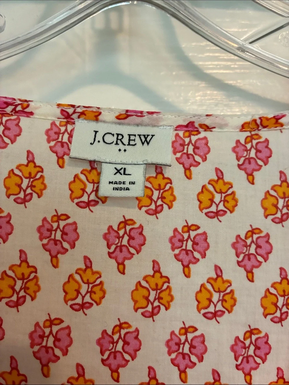 J. Crew Pink and Orange Floral Puff-Sleeve V-Neck Blouse